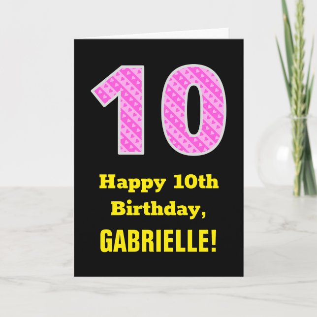 Carte 10e anniversaire : Pink Stripes and Hearts "10" +  (Devant)