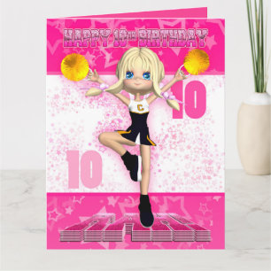 Carte 10e anniversaire Pom-pom girl Danser, Étoiles à Bl