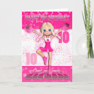 Carte 10e anniversaire Pom-pom girl Danser, Étoiles en r