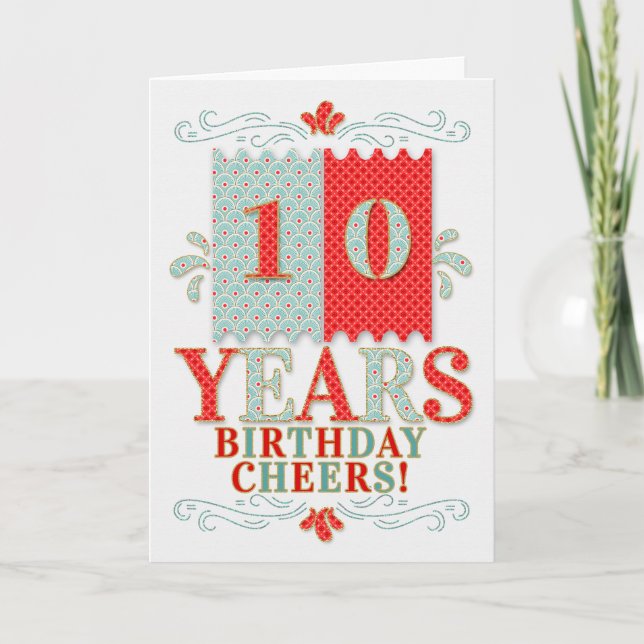 Carte 10e anniversaire pour garçons ou filles en rouge e (Devant)