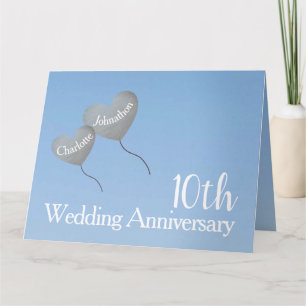 Carte 10e ballon anniversaire du mariage en étain