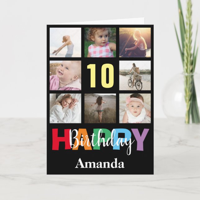 Carte 10e Joyeux Anniversaire Photo Collage Noir moderne (Devant)