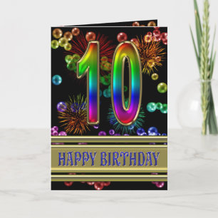 Carte 10ème Anniversaire avec des bulles et des feux