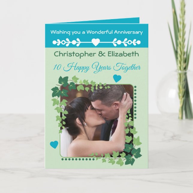 Carte 10ème anniversaire de Tin photo vert azure (Devant)