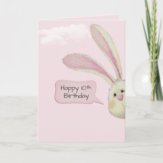 Carte 10ème Anniversaire Lapin Sur Rose (Devant)