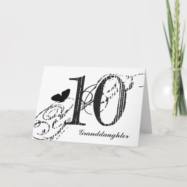 Carte 10ème anniversaire pour la petite-fille, papillon (Devant)