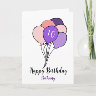 Carte 10ème fille anniversaire groupe de ballons