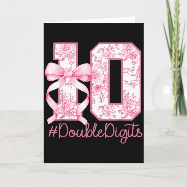 Carte 10th Birthday Girl Pink Coquette Bow 10 Year Old A (Devant)