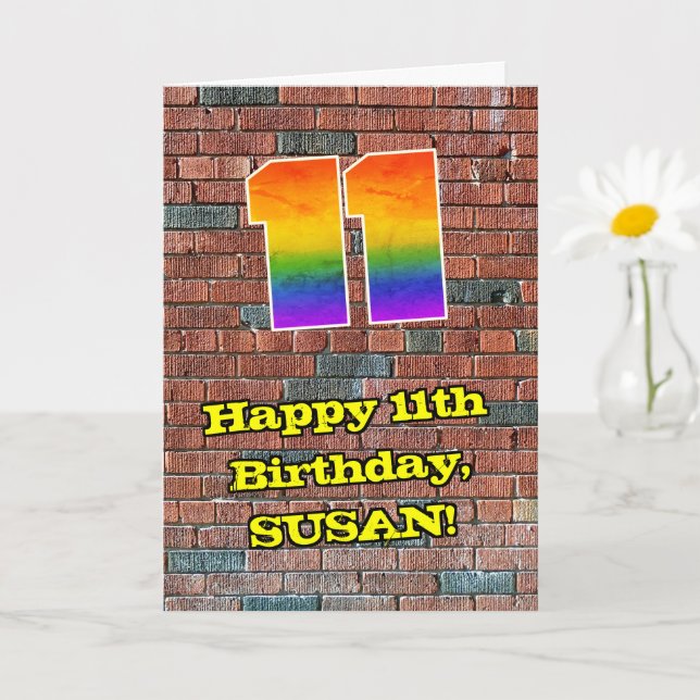 Carte 11e anniversaire : Arc-en-ciel amusant inspiré par (Petite plante)