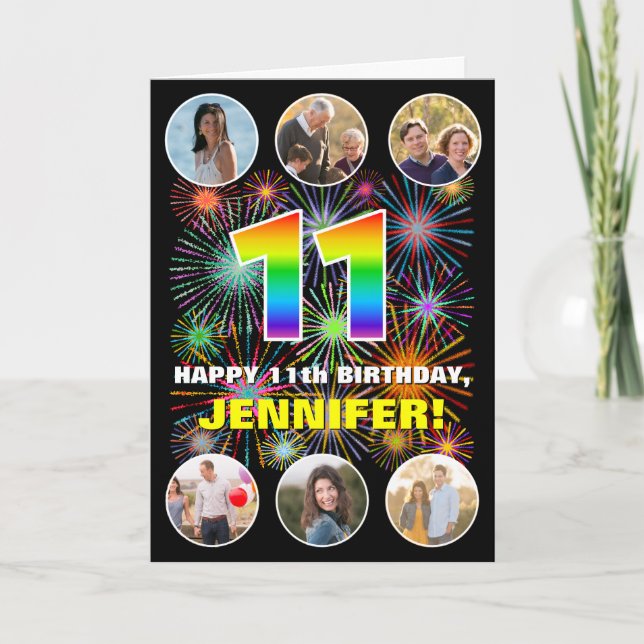 Carte 11e anniversaire : Arc en ciel amusant #, Nom pers (Devant)