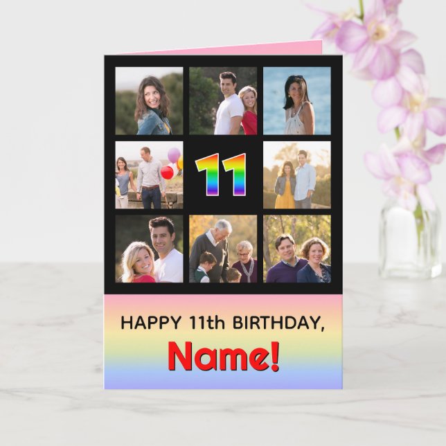Carte 11e anniversaire : Arc-en-ciel amusant #, photos p (Orchidée)