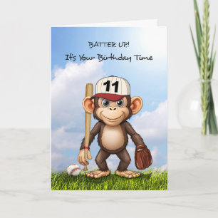 Carte 11e anniversaire Baseball Anniversaire Monkey Bat 