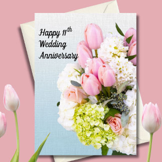 Carte 11e Anniversaire de Mariage Tulipes Roses et Hydra