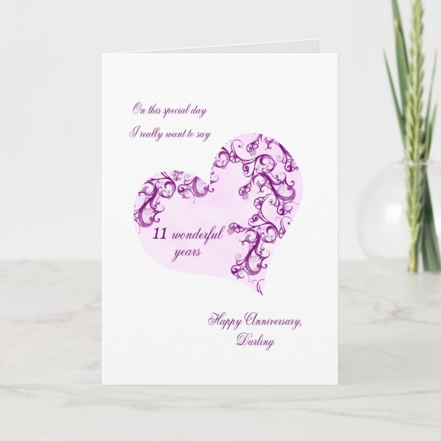 Carte 11e anniversaire du Mariage romantique (Devant)