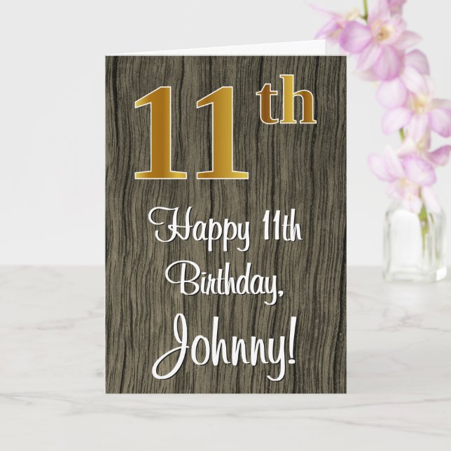 Carte 11e anniversaire : Elégant look d'or Faux #, Faux  (Orchidée)