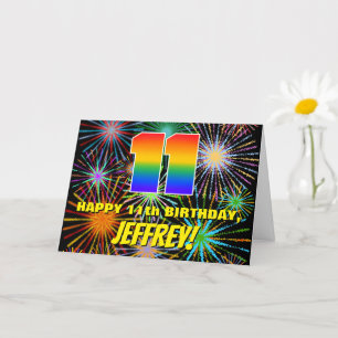 Carte 11e anniversaire : Feu d'artifice festif amusant e