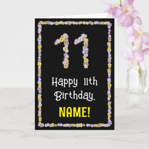 Carte 11e anniversaire : Floral Flowers Numéro, Nom pers