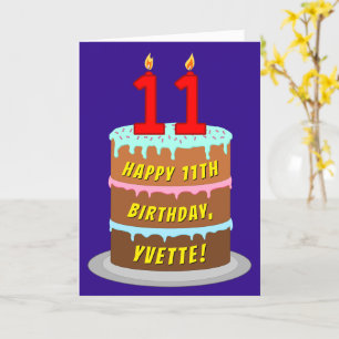 Carte 11e anniversaire : Fun Cake and Candles + Nom pers