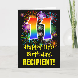 Carte 11e anniversaire : Fun Motif Fireworks + Rainbow 1