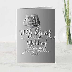 Carte 11e anniversaire Mariage Rose en acier