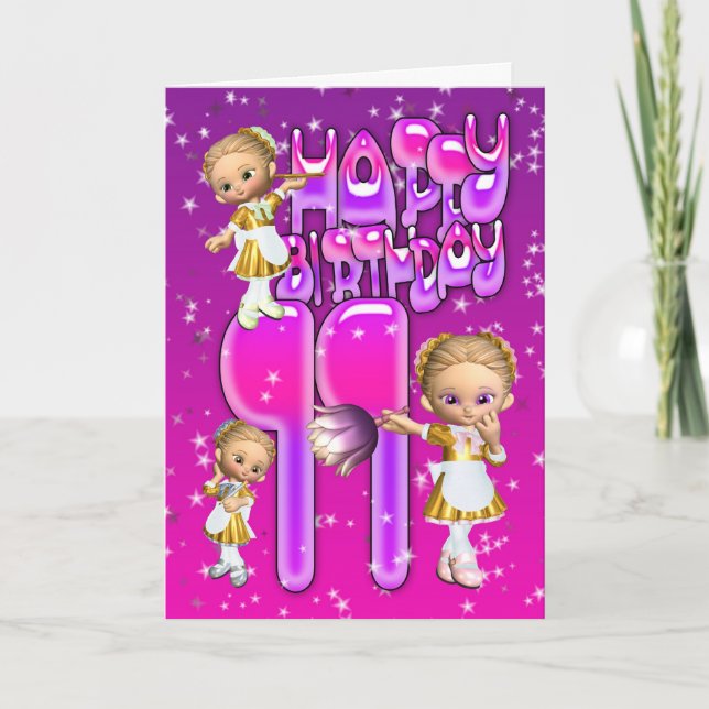 Carte 11e Anniversaire mignonne petite parties sci (Devant)