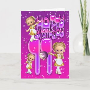 Carte 11e Anniversaire mignonne petite parties sci