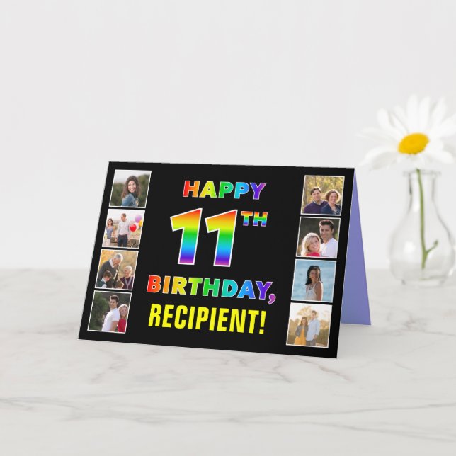 Carte 11e anniversaire : Rainbow Text, Custom Photos & N (Petite plante)