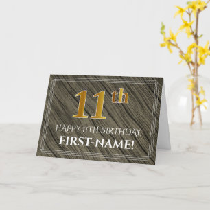 Carte 11ème anniversaire : Faux Wood, Faux Gold Look