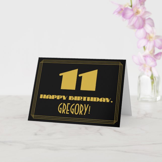 Carte 11ème anniversaire : Nom + Art Déco Inspiré Look " (Orchidée)