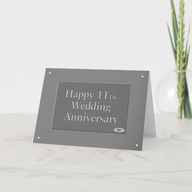 Carte 11ème heureux. Acier d'anniversaire de mariage (Devant)