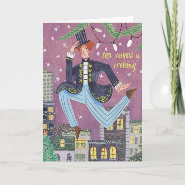 Carte 12 jours mignons de Noël dix seigneurs sautent (Devant)