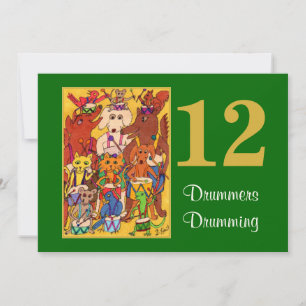 Carte 12 tambours tambourinant de mignons animaux Person