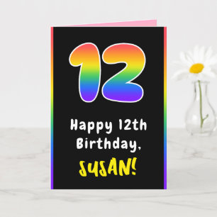 Carte 12e anniversaire : Arc-en-ciel coloré # 12, Nom pe