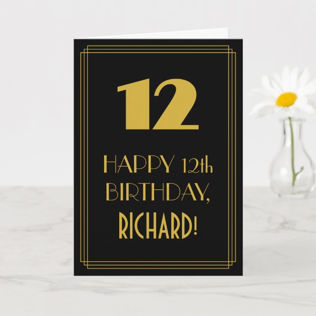 Carte 12e anniversaire ~ Art Déco Inspiré Look "12" & No (Petite plante)