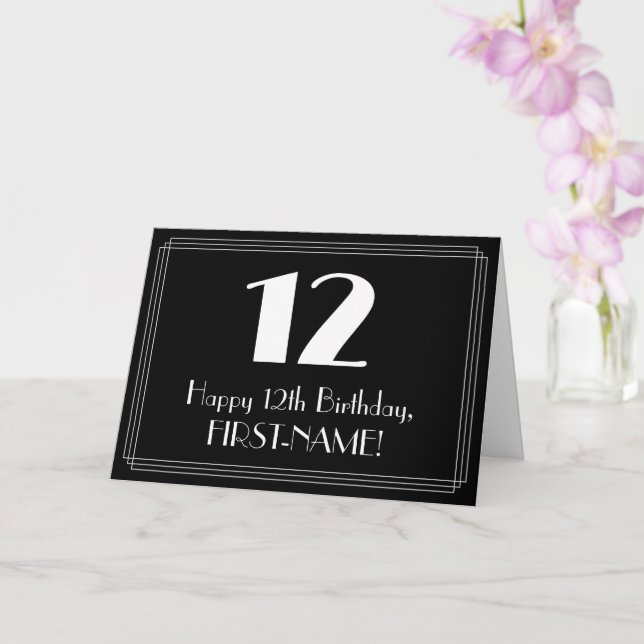 Carte 12e anniversaire ~ Art Déco Inspiré Look "12", Nom (Orchidée)