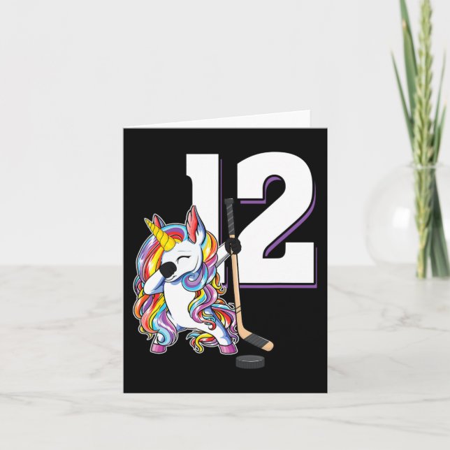 Carte 12e anniversaire Dabbing Unicorn Hockey sur glace  (Devant)