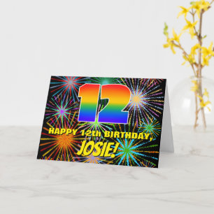Carte 12e anniversaire : Feu d'artifice festif amusant e