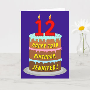 Carte 12e anniversaire : Fun Cake and Candles + Nom pers
