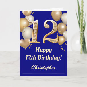 Carte 12e anniversaire Marine Bleu et Ballons d'or Confe