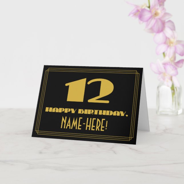 Carte 12e anniversaire : Nom + Art Déco Inspiré Look "12 (Orchidée)