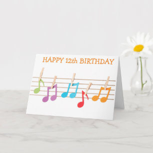 Carte **12e ANNIVERSAIRE** NOTES MUSICALES SOUHAITS D'AN