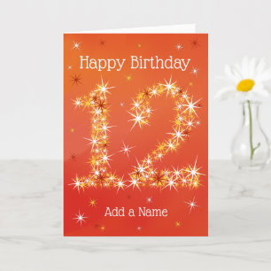 Carte 12e anniversaire - Numéro 12 en étoiles - Rouge - 
