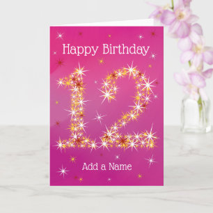 Carte 12e anniversaire - Numéro d'étoile - rose/pourpre 