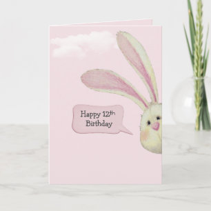 Carte 12ème Anniversaire Lapin Sur Rose
