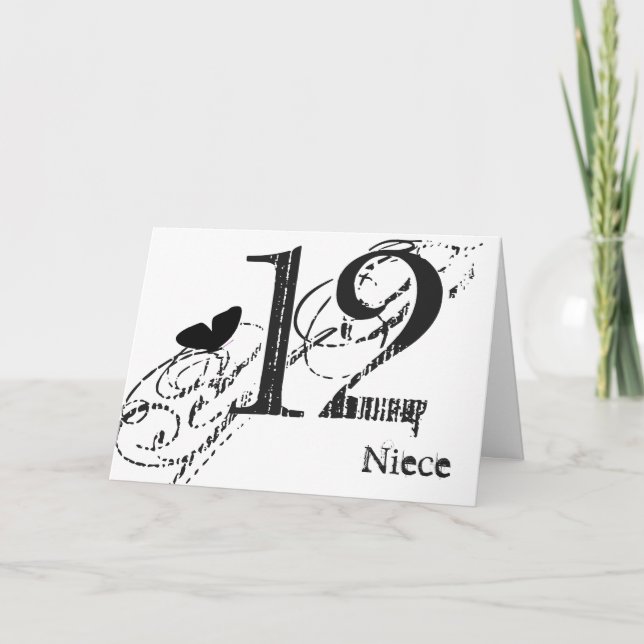 Carte 12ème anniversaire pour une nièce, papillon noir,  (Devant)
