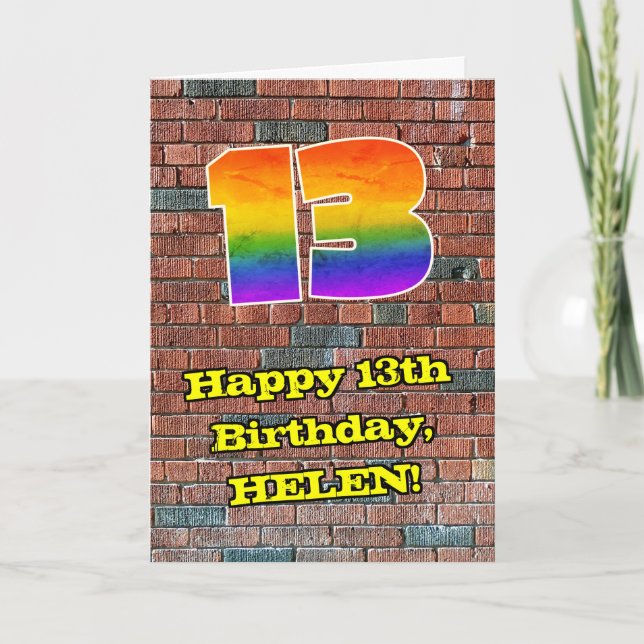Carte 13e anniversaire : Arc-en-ciel amusant inspiré par (Devant)