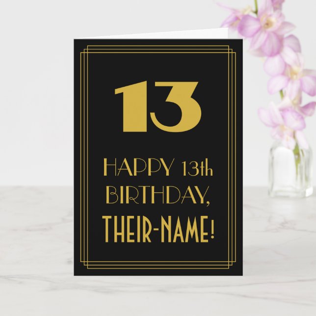 Carte 13e anniversaire - Art Déco Inspiré Look "13" & No (Orchidée)