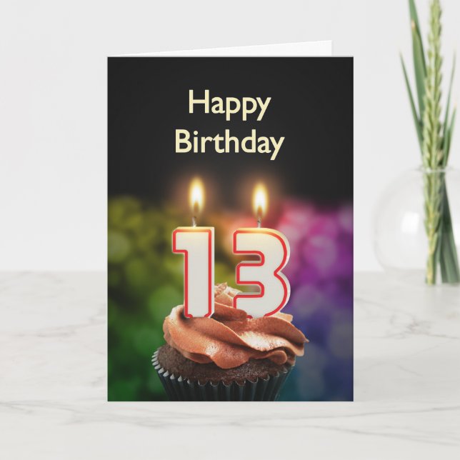 Carte 13e anniversaire avec gâteau et bougies (Devant)
