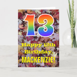 Carte 13e anniversaire; feuilles d'automne rustiques; ar