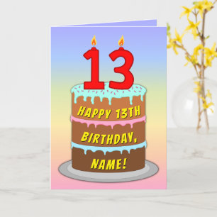 Carte 13e anniversaire — Fun Cake & Candles, avec nom pe